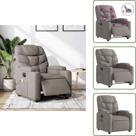 Masaje de vibración - vidaXL Sillón reclinable de masaje eléctrico tela gris taupe - Asiento cómodo
