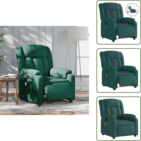 Masaje de vibración - vidaXL Sillón reclinable de masaje eléctrico tela verde oscuro - Asiento cómodo