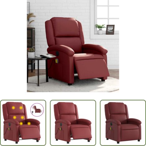 Masaje eléctrico -  Sillón de masaje reclinable de cuero artificial rojo tinto