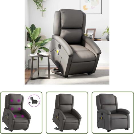 Masaje eléctrico -  Sillón reclinable masaje eléctrico de pie cuero auténtico gris