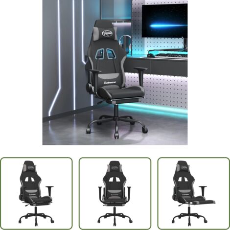Masaje -  Silla gaming de masaje con reposapiés tela negro y gris claro