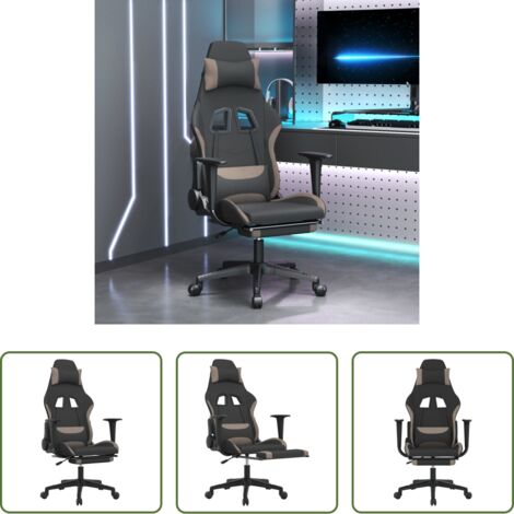 Masaje -  Silla gaming de masaje con reposapiés tela negro y gris taupe