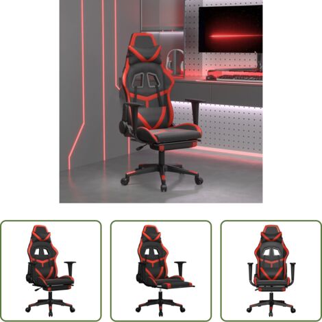 Masaje -  Silla gaming de masaje y reposapiés cuero sintético negro rojo