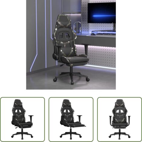 Masaje - Silla gaming masaje reposapiés cuero sintético negro camuflaje