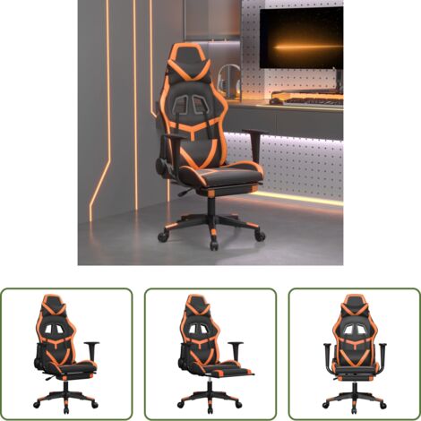 Masaje - Silla gaming masaje y reposapiés cuero sintético negro naranja
