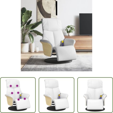 Masaje -  Sillón reclinable masaje con reposapiés cuero sintético blanco