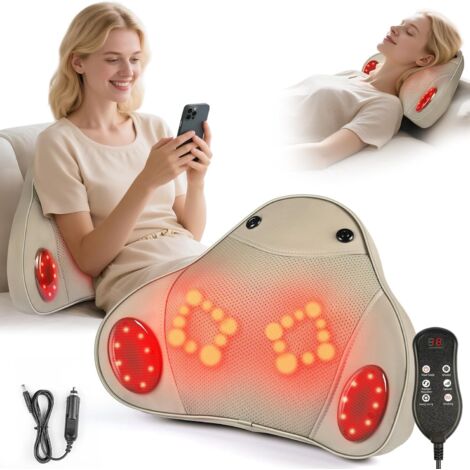 Masajeador eléctrico de espalda y cuello - Dispositivo de masaje de espalda 3D con 2 niveles de calor, 3 modos y niveles, masajeador de cuello para oficina, hogar y coche.