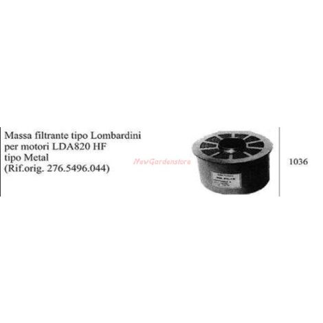 Masas filtrantes tipo LOMBARDINI para motocultor LDA 820 HF 1036