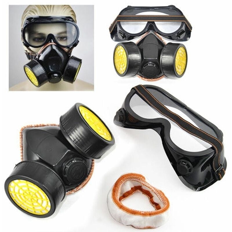 

Máscara Respiración Doble Cartucho con Gafas Kit Pintura Anti Gases