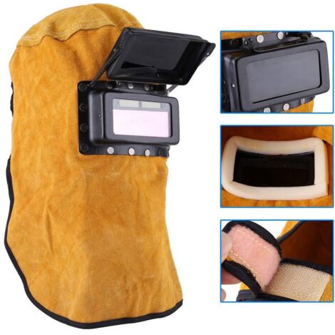 Máscara y gafas de soldar, casco de soldar con capucha, capucha protectora de cuero, máscara cómoda con gafas de seguridad, protección para ojos y cara, CMODIHI