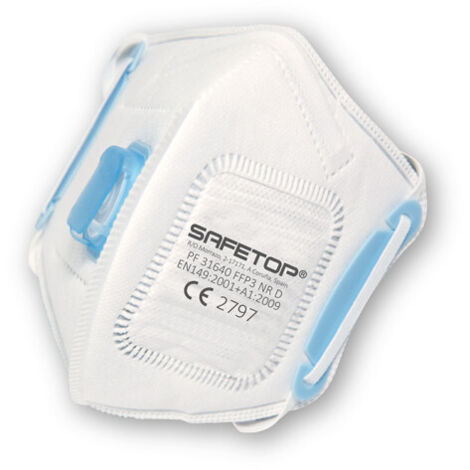 Mascarilla FFP3 válvula+membrana NR D plegable vertical, tiras correderas SAFETOP