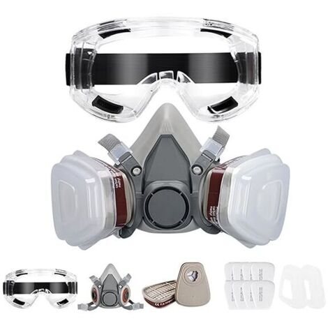 Mascarilla protectora reutilizable con filtros y gafas antipolvo y antigases para pintar, pulir, lijar, soldar y trabajos de bricolaje.