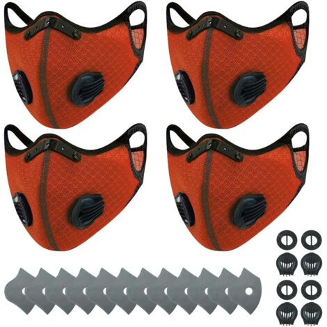 mascarillas deportivas antipolvo + 12 filtros de carbón activado, reutilizables, transpirables, para actividades al aire libre, carpintería, siega, running y ciclismo (naranja)