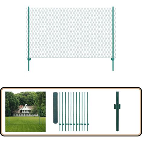 Maschendrahtzaun mit Pfosten Stahl 25 x 2 m Grün - Metallzaun - Gartenzaun - Stahltzaun - Maschendrahtzaun - Sicherheitszaun