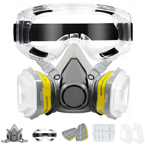 Maschera antigas per acidi nitrico, clorico e solforico, idrogeno e cloro – Filtro certificato n. 7 + occhiali protettivi integrati-lsw