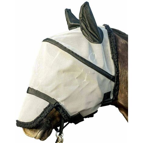 Maschera antimosche antistrappo per cavalli con copriorecchie: L, Argento/Nero (7191)