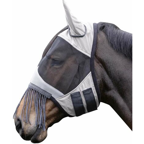 Maschera antimosche frange per cavallo con passaggio per ciuffo modello Fringes: Pony, 7195 argento e grigio