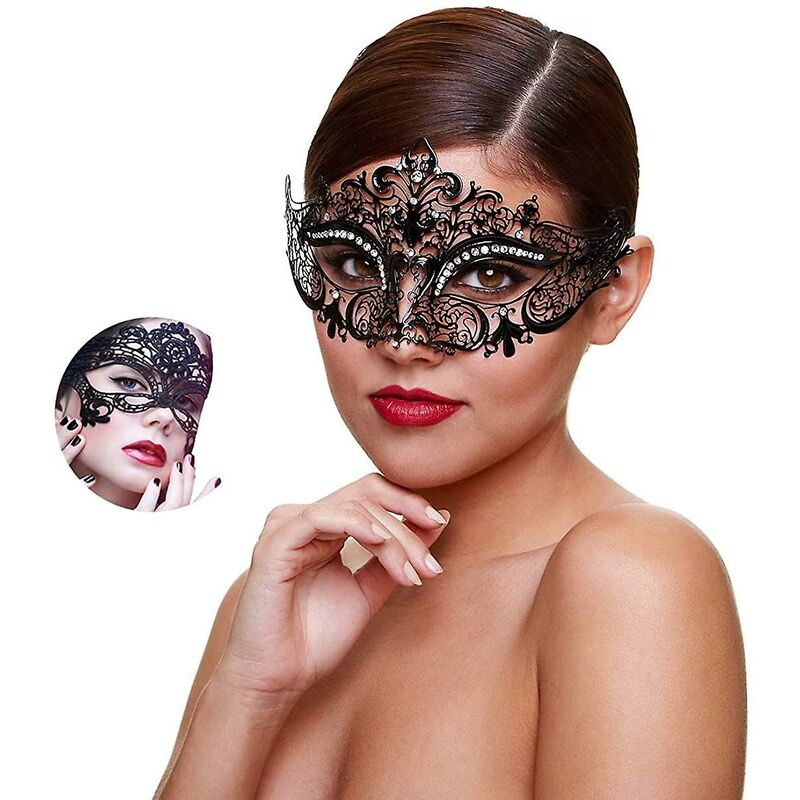 Maschera da ballo per donna, festa veneziana con strass lucidi, maschera da ballo in metallo con elastici