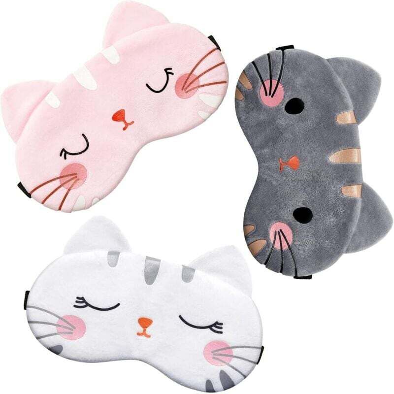 Image of Maschera per dormire KZQ da 3 pezzi, maschera per dormire con motivo a cane e gatto, maschera per dormire morbida e leggera per donne, uomini e