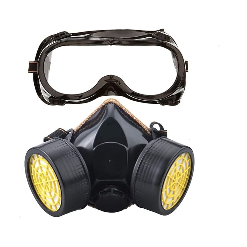 Image of Maschera respiratoria, Kit maschera di protezione respiratoria riutilizzabile, antipolvere, maschera chimica antigas con occhiali protettivi per