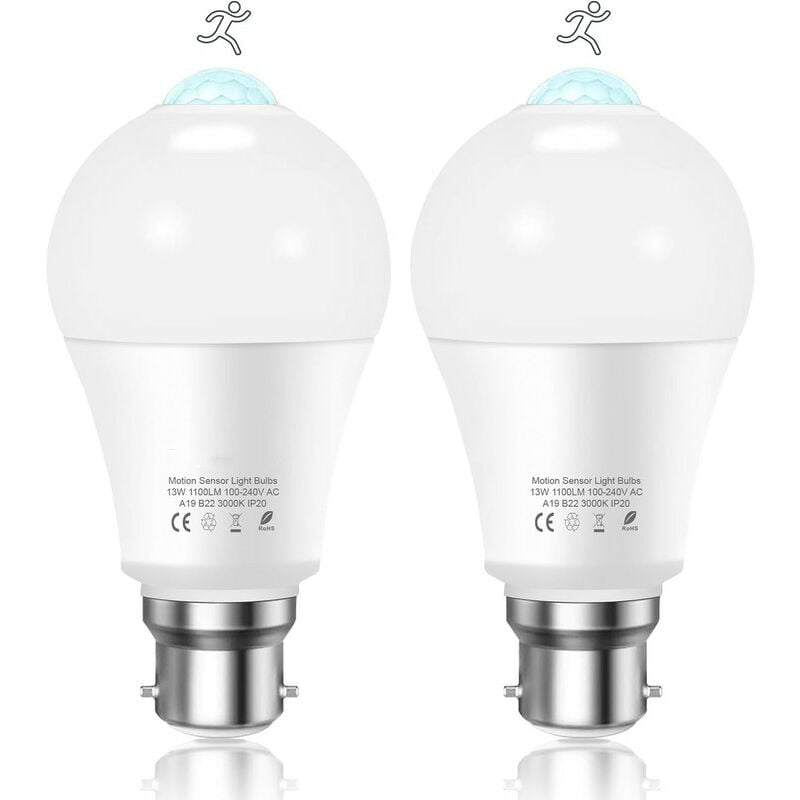 Jalleria - Mascot Ampoule Detecteur de Mouvement B22 Baïonnette led, 12W, 1020lm, Blanc Froid 6000 k, cir 85, étanches IP42 à économie d'énergie, non