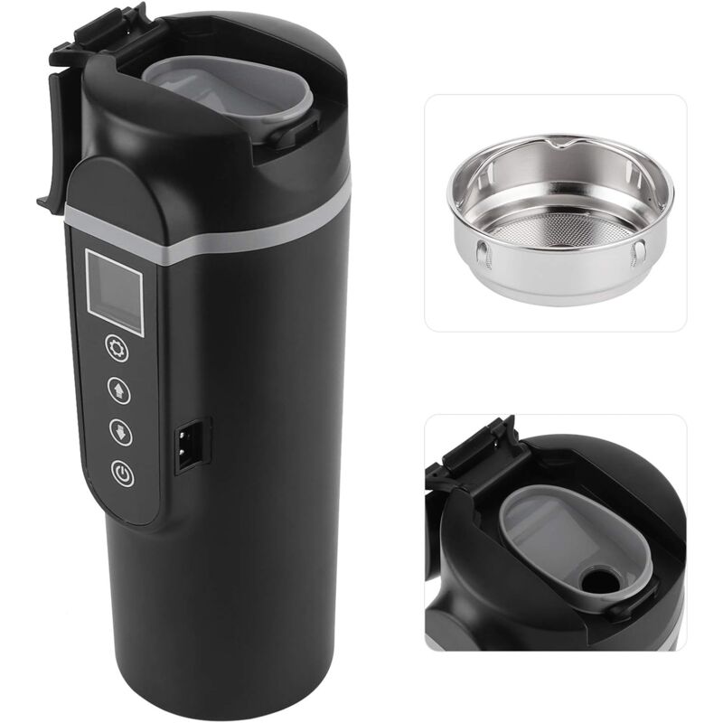 Mascot Car Kettle, 12V/24V Car Kettle, Heated Water Cup for Car/Truck, Portable Car Kettle with LCD Display 304 Stainless Steel