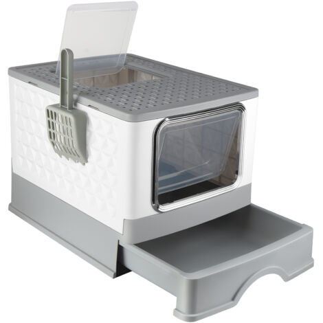 Mascotas, Caja de Arena para Gatos con Tapa, Cajón Extraíble, Arena para Gatos con Tapa, Pala y Filtro Incluidos - GRIS