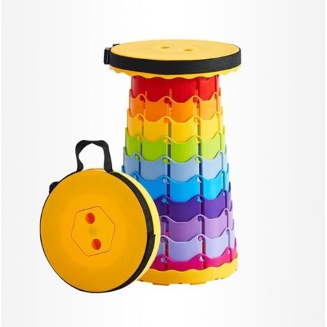 (Mashup arc-en-ciel jaune)Tabouret Pliant Rétractable - Arc-en-Ciel - Jaune - Hauteur Réglable - 45x25CM - 200 kg