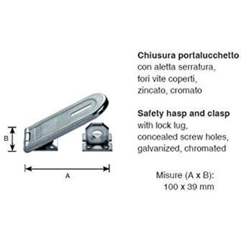 Masidef, DY2204541, Chiusura portalucchetto con aletta serratura, fori vite coperti, zincato, cromato 100x39mm