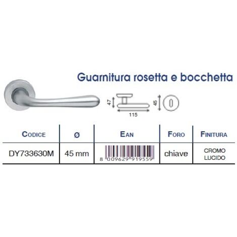 MASIDEF DY733630M - MANIGLIA PER PORTA INTERNA CROMO LUCIDO CON ROSETTA SERIE KAROL
