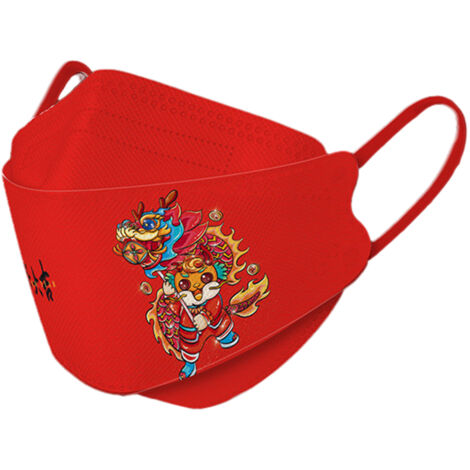 [Masken] Andre Online (10 Stück pro Beutel) Dragon Modell 2024 Neujahr 3D KN95 Festliches Rot