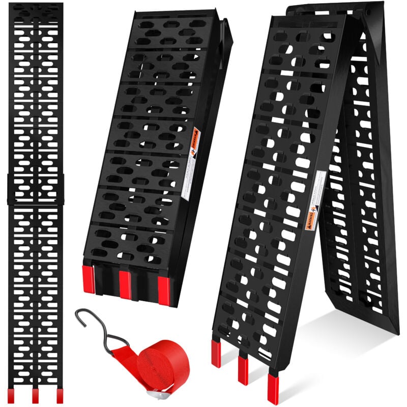 Alu Rampe d'accès Rampe de chargement Rail de chargement Antiglisse Rabattable 1x rampe d'accès - Noir / Rouge - Masko