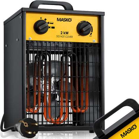 MASKO® Calentador eléctrico calentador de construcción con termostato integrado, calentador eléctrico con 3 etapas de calentamiento, calentador de ventilador para uso interior y exterior, protección d