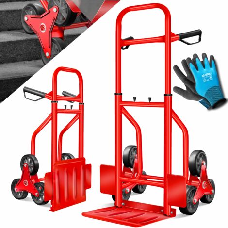 Masko® Carretilla para escaleras Carretilla para transportes de 200 kg Carretilla para escaleras apilable Rojo