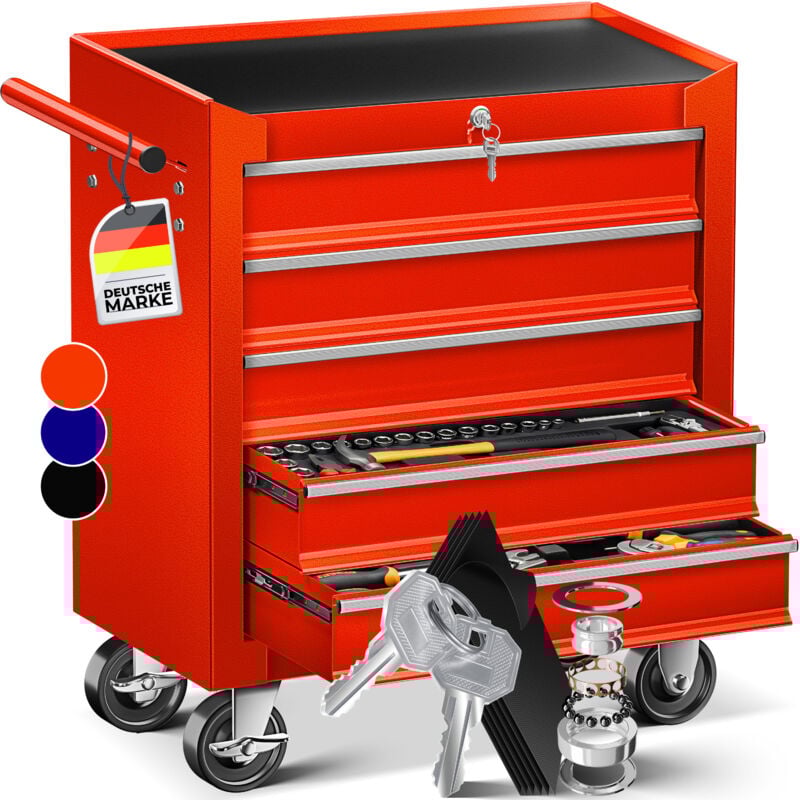 Masko - Chariot d'atelier Chariot d'outillage Caisse à outils Compartiments Toolbox Tool-Box 5 compartiments Rouge