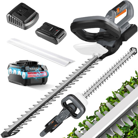 MASKO® Cortasetos a batería Cortasetos profesional de 57 cm de longitud de corte, incluye cargador sin cable con batería de 21 V 3,0 Ah, distancia entre dientes de 27 mm, cuchillas de corte dobles, ma