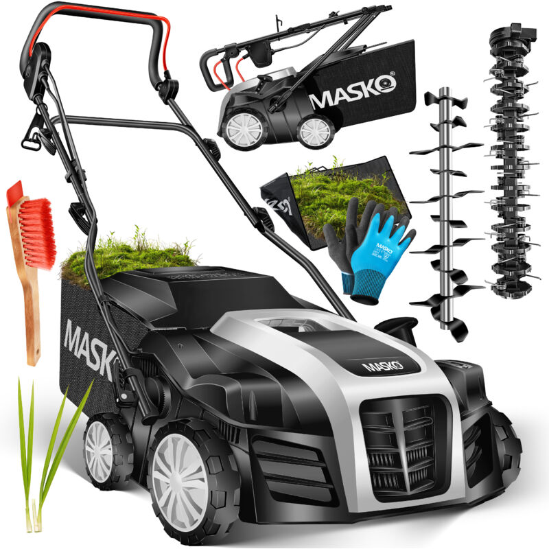 Masko® Elektro 2in1 Vertikutierer Rasenlüfter 1800 Watt 40cm Arbeitsbreite 55l Fangkorb Inkl. Lüfterwalze Lüfter Moosentferner Schwarz