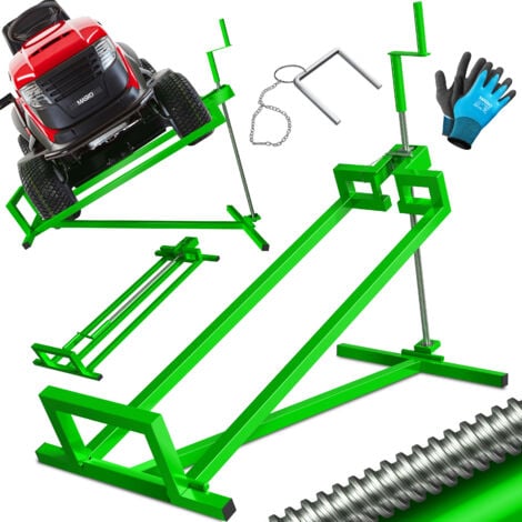 MASKO® Elevador para tractor de césped 400kg Dispositivo de elevación para cortacéspedes de equitación Elevador para tractor de césped Ayuda de limpieza Plataforma elevadora incl. guantes de trabajo  