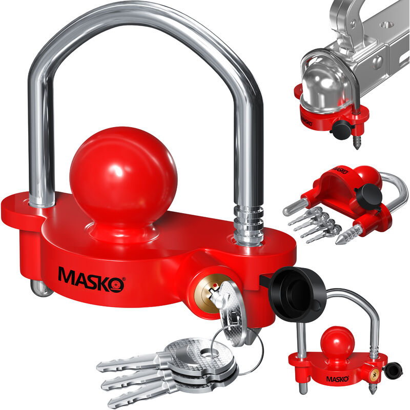 Image of MASKO® serratura per rimorchio per gancio di traino standard facile installazione protezione antifurto serratura per rimorchio 4 chiavi serratura a