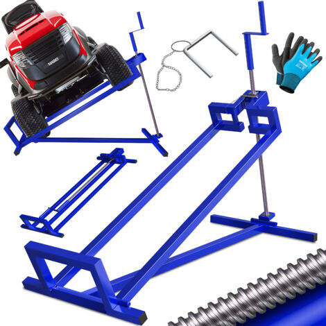 MASKO® Rasentraktor Heber 400kg Aufsitzmäher Hebevorrichtung Rasentraktorheber Reinig.Hilfe Hebebühne inkl. Arbeitshandschuhe   Blau