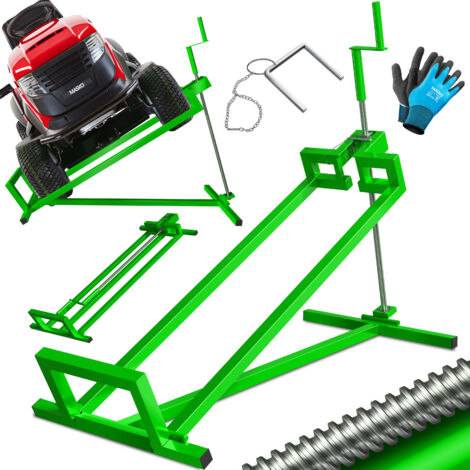 MASKO® Rasentraktor Heber 400kg Aufsitzmäher Hebevorrichtung Rasentraktorheber Reinig.Hilfe Hebebühne inkl. Arbeitshandschuhe   Grün