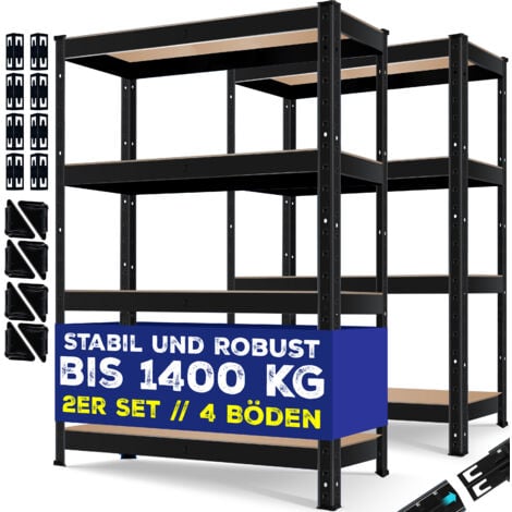 MASKO® Set di 2 scaffali , Portata fino a 875 kg, 4 o 5 ripiani regolabili, Pannelli in MDF, Scaffali in metallo, Nero-700kg / 2x 160x80x40cm 4 ripiani