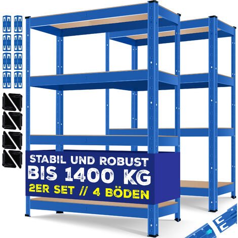 MASKO® Sistema di 2 scaffali per magazzino - scaffale per carichi pesanti - scaffale per cantine - capacità di carico fino a 875 kg - 5 ripiani regolabili - pannelli in MDF - scaffalatura metallica - - 2x Blau 700kg (de)