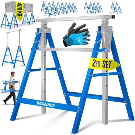 MASKO® Teleskop-Arbeitsbock Untergestell  Klappbock max. Belastbarkeit 200 kg  Unterstellbock höhenverstellbar Min. / max. Arbeitshöhe 800-1300 mm