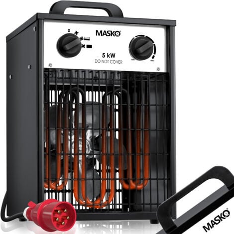 MASKO® termoventilador eléctrico termoventilador de obra con termostato integrado termoventilador eléctrico con 3 niveles de calefacción termoventilador para interior y exterior  blanco / 5 KW