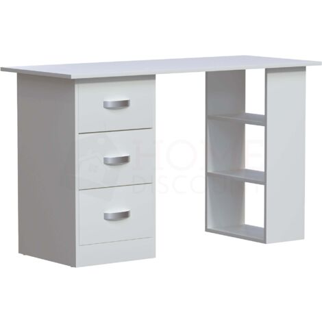 Mason Computertisch, 3 Schubladen, 3 Regale, PC Arbeitsplatz, Stauraum, Home Office Tisch, Weiß