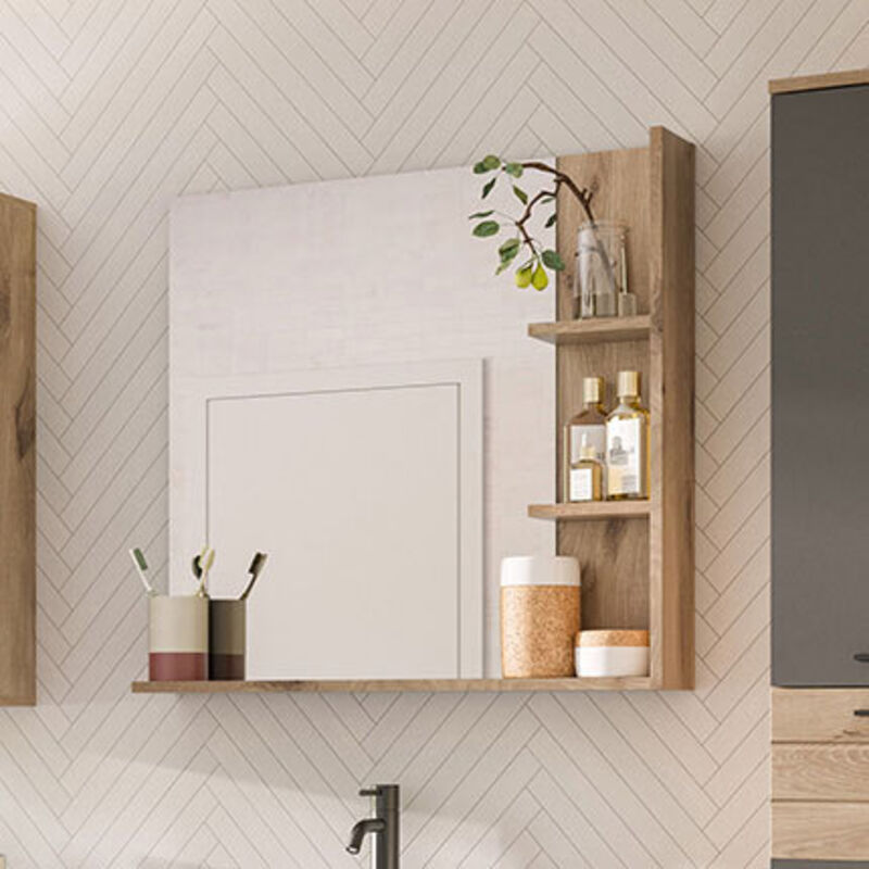 Ebuy24 - Miroir de salle de bain avec 3 étagères décor chêne - mazon
