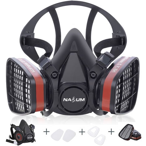 AUGIENB Masque à gaz respirateur Demi-visage réutilisable peinture pulvérisation sécurité travail filtre protection masque anti-poussière