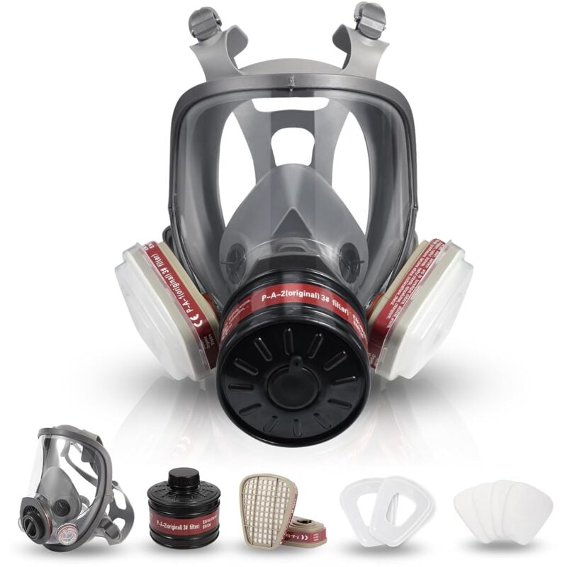 Masque à gaz réutilisable pour respirateur intégral - masque à gaz nucléaire et chimique avec filtre à charbon actif de 40 mm pour gaz, vapeur,