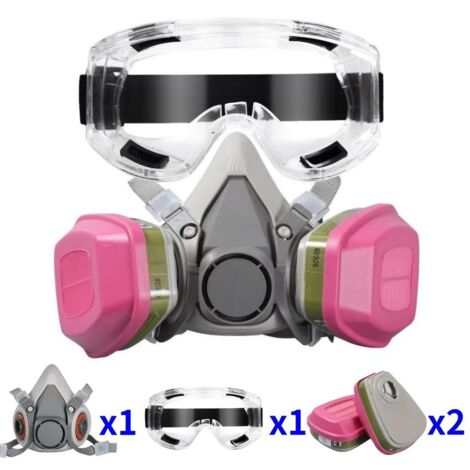 Masque anti-gaz et anti-poussière pour ponçage, peinture et travaux chimiques – Filtres combinés organiques + particules (6200 + 60926) avec lunettes de sécurité larges-lsw